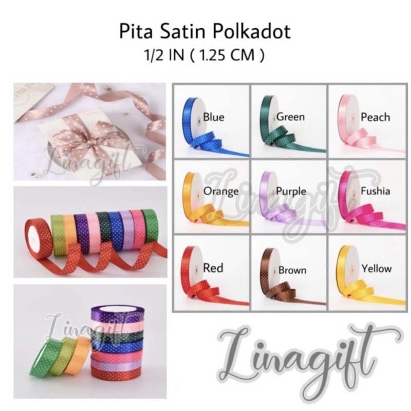 

( 3 Meter ) PITA SATIN POLKADOT 12MM ( 1/2 IN ) PITA SATEN KAIN HIASAN KADO HAMPERS