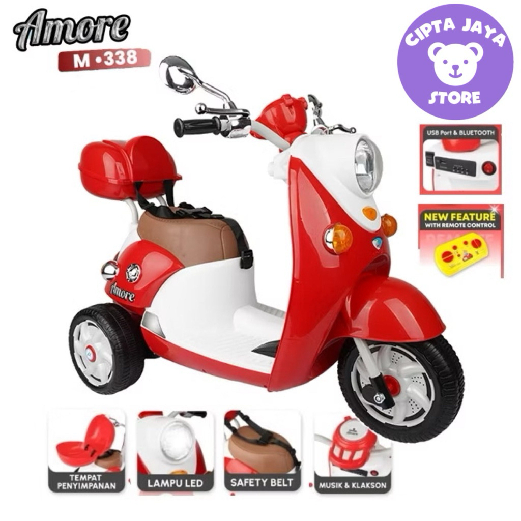 AMORE M388 - MOTORAN VESPA - MOTOR LISTRIK - MOTOR ANAK BISA DINAIKI  MOTOR AKI ANAK