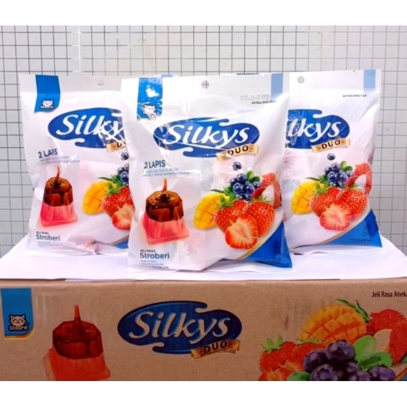 

Silkys Duo Jelly Pudding Rasa Aneka Buah Mangga Strawberry Blueberri 1 pak isi 10 pcs