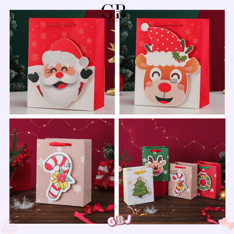 

GBJ - Paper Bag Natal 3D Lucu Santa Rusa Snowman / Goodie Bag Christmas