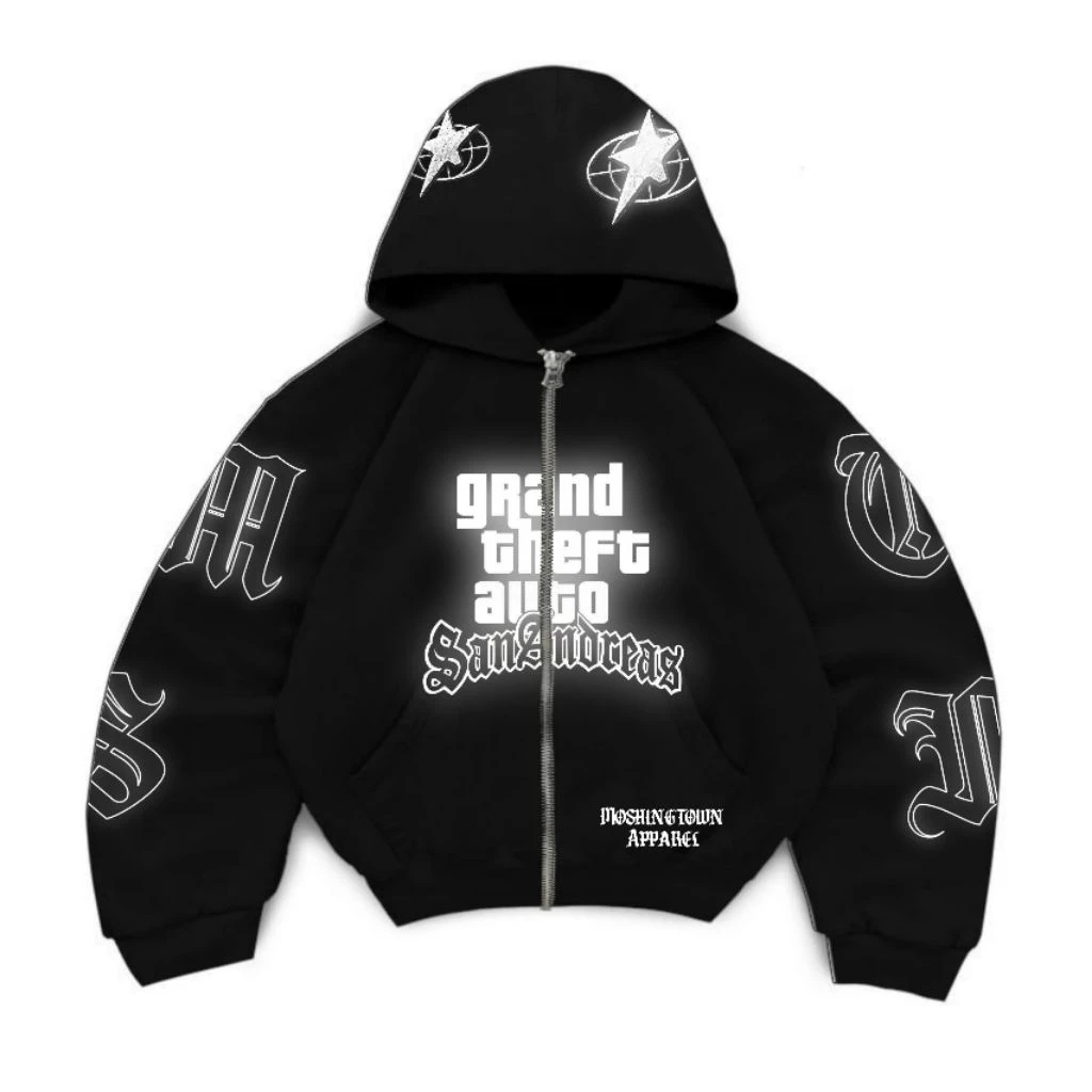 MoshingTown - Hoodie Zipper Boxy Oversized SAN ANDREAS Sablon Menyala  Flashlight High Quality Best 