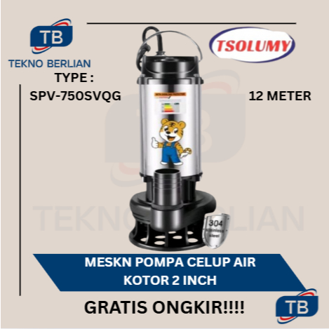 TSOLUMY SPV-750SVQG 2" Mesin Pompa Celup Air Kotor Submersible Pump 2 Inch Pompa Kolam Ikan Pompa Ba