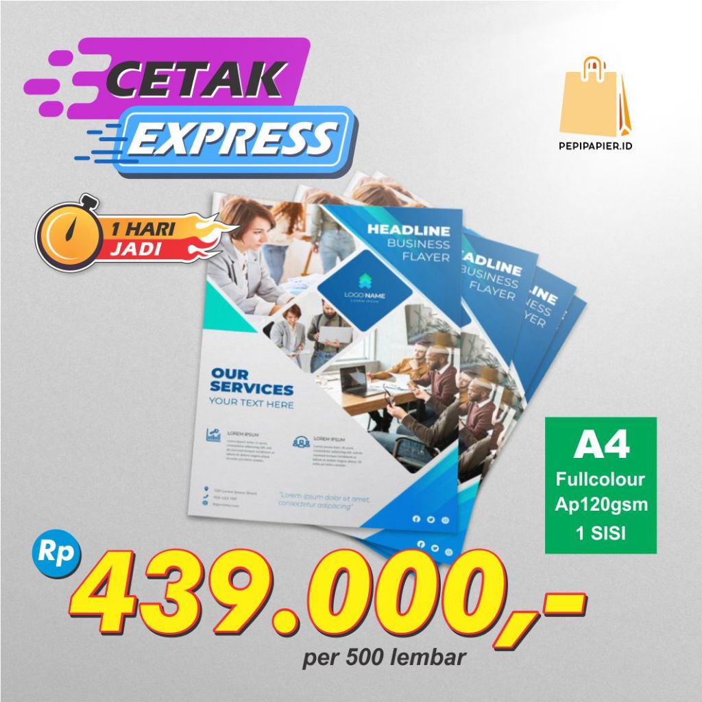 

Cetak Brosur A4 Express II Menggunakan Bahan Artpaper 120 gsm II Full Colour II Harga Termasuk Total Order 500pcs II Exspress