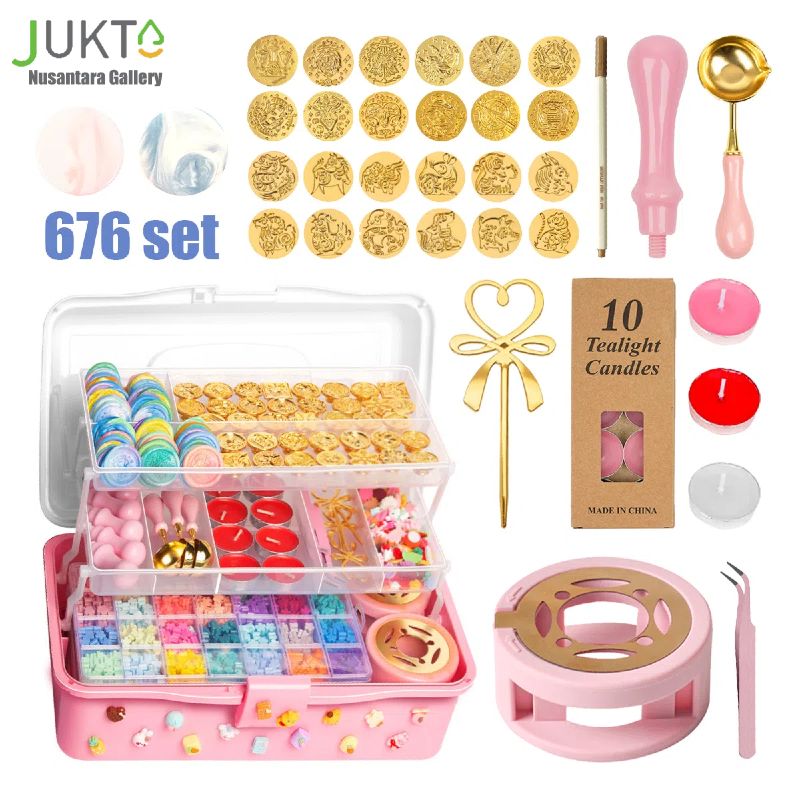 

JUKTA [COD] [370/676 pcs] Set Cap Lilin | Butiran Lilin Warna-warni + Cap Emas + Tungku | Perlengkapan Surat Retro DIY Hadiah Kreatif