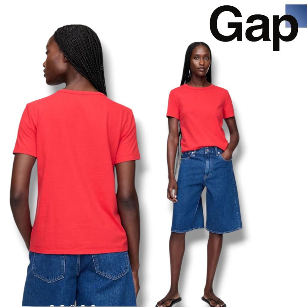 Kaos Wanita Branded GAP Organic Cotton Crewneck T-Shirt Warna Coral
