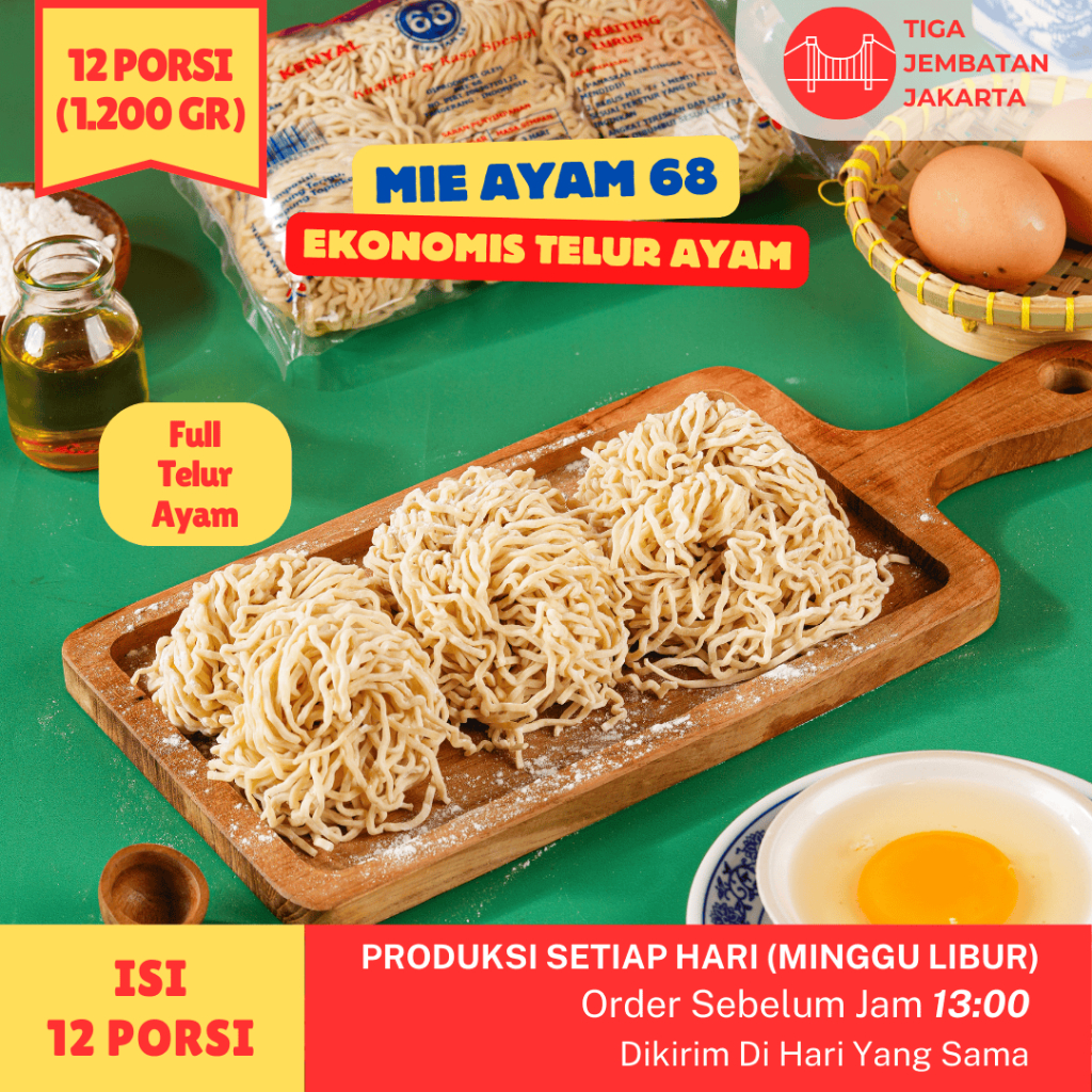 

Mie Ayam 68 Telur Ayam - 12 porsi Bakmie Mie Ayam Mentah Mi Ayam Ramen Bakmi Mie Basah Gacoan Yamin Mie Bangka Mie Keriting Bakmie Keriting Homemade mie keriting siantar halal
