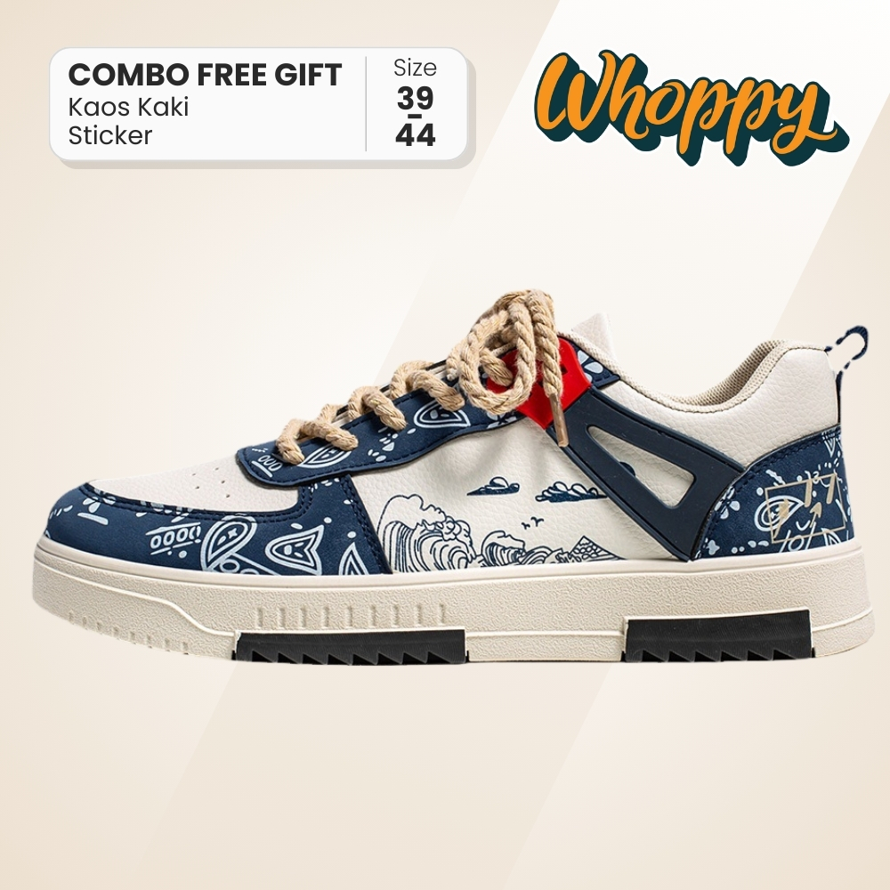 Whoppy Magnus SL26 Sepatu Sneakers Pria Keren Motif Cream Biru Krem Navy