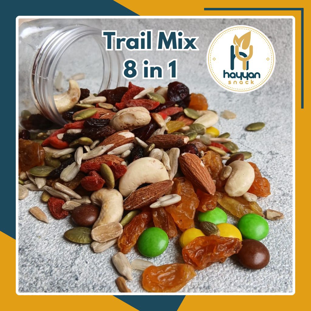 

100gr Trail Mix 8 in 1(Almond, mede, gojibery , Cranbery, black raisin , gold raisin, kuaci kupas, biji labu)