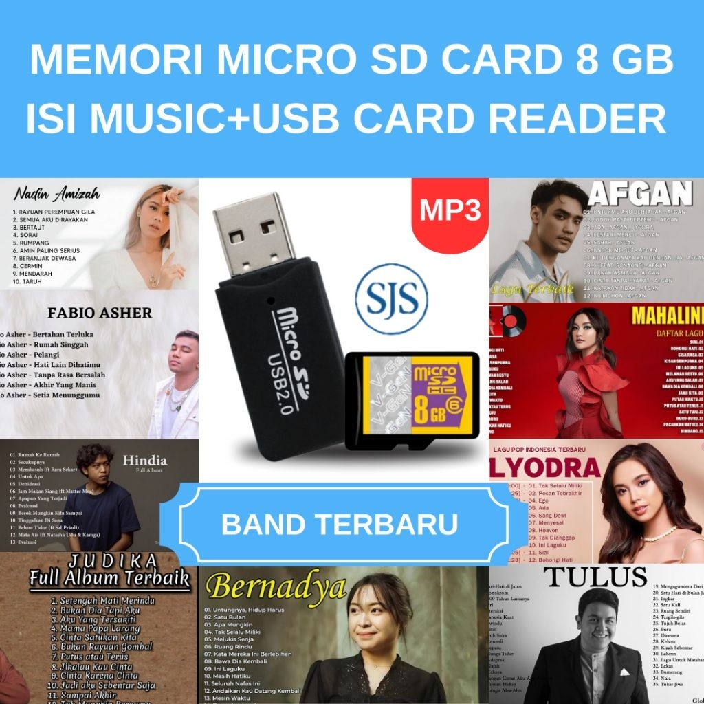 MEMORI MICRO SD CARD 8 GB ORI+ISI LAGU BAND TERBARU,FREE USB CARD READER