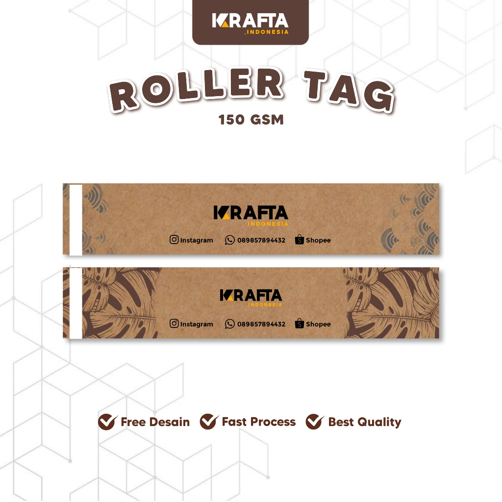 

Roller tag Hijab Custom Murah | Kertas Kraft 150 Gsm