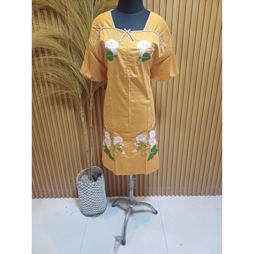 Daster Malang Wanita Katun Jepang Premium Bordir Bunga Kala Kuning
