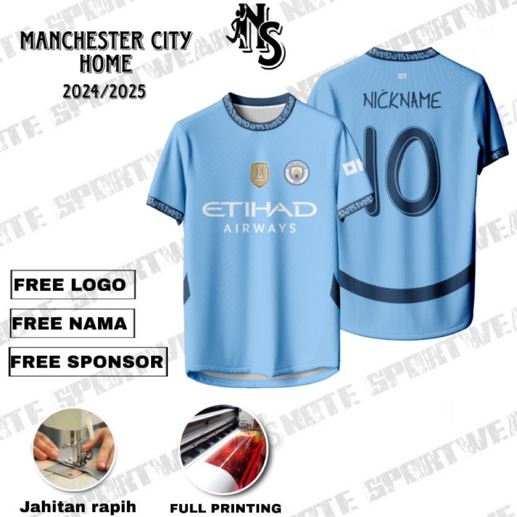JERSEY MANCHESTER CITY (HOME X AWAY 2024/2025)/ CUSTOM/FULL PRINTING/GRATIS NAMA/LOGO DAN SPONSOR/BI