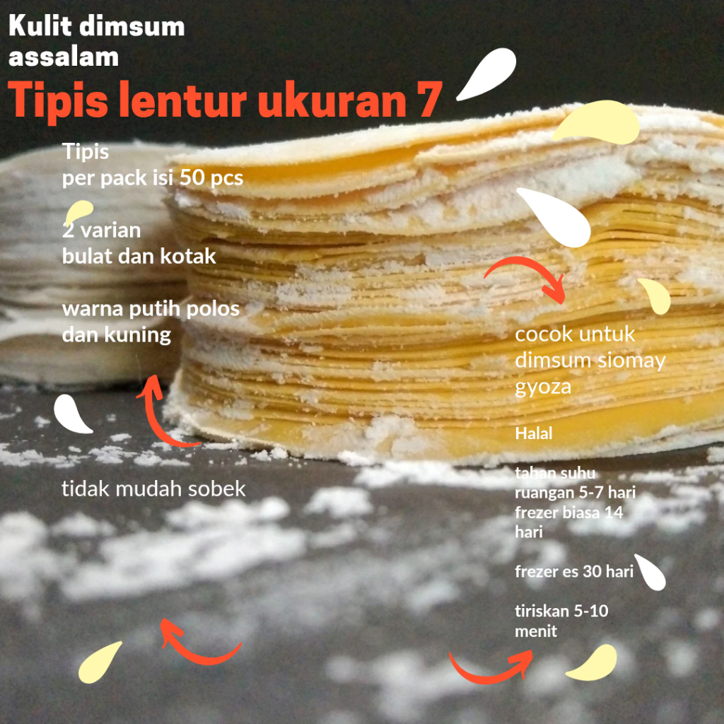 

Kulit dimsum pangsit siomay gyoza bulat kuning uk.7,5 cm isi 50 lembar