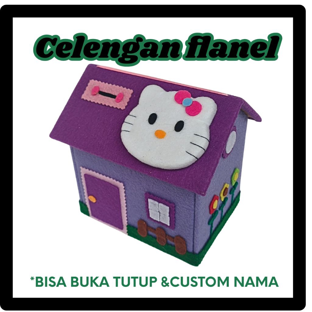Custom Nama Dan Bisa Buka Tutup Celengan Tabungan Anak Karakter Lucu Bentuk Rumah Dari Kain Flanel B