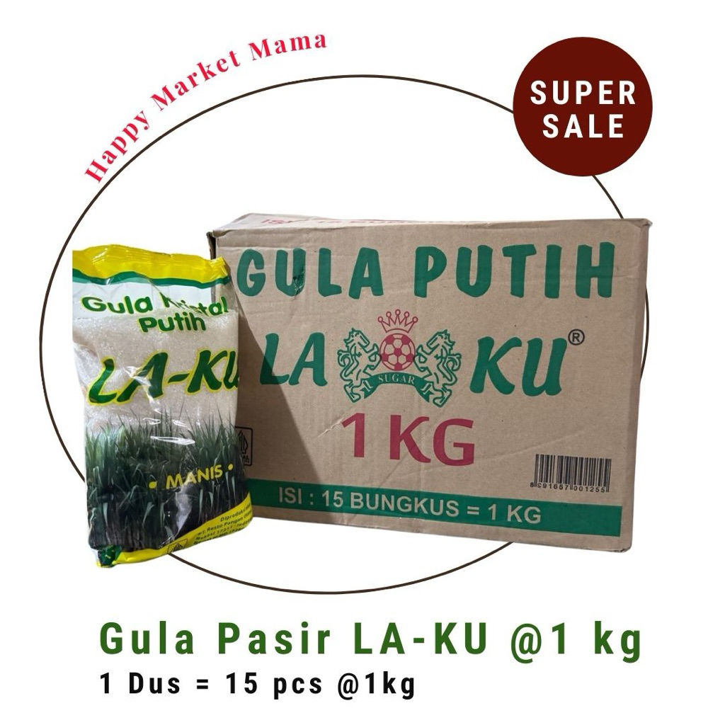 

Gula Pasir Merk LA-KU 1 dus = 15 pcs @1 kg
