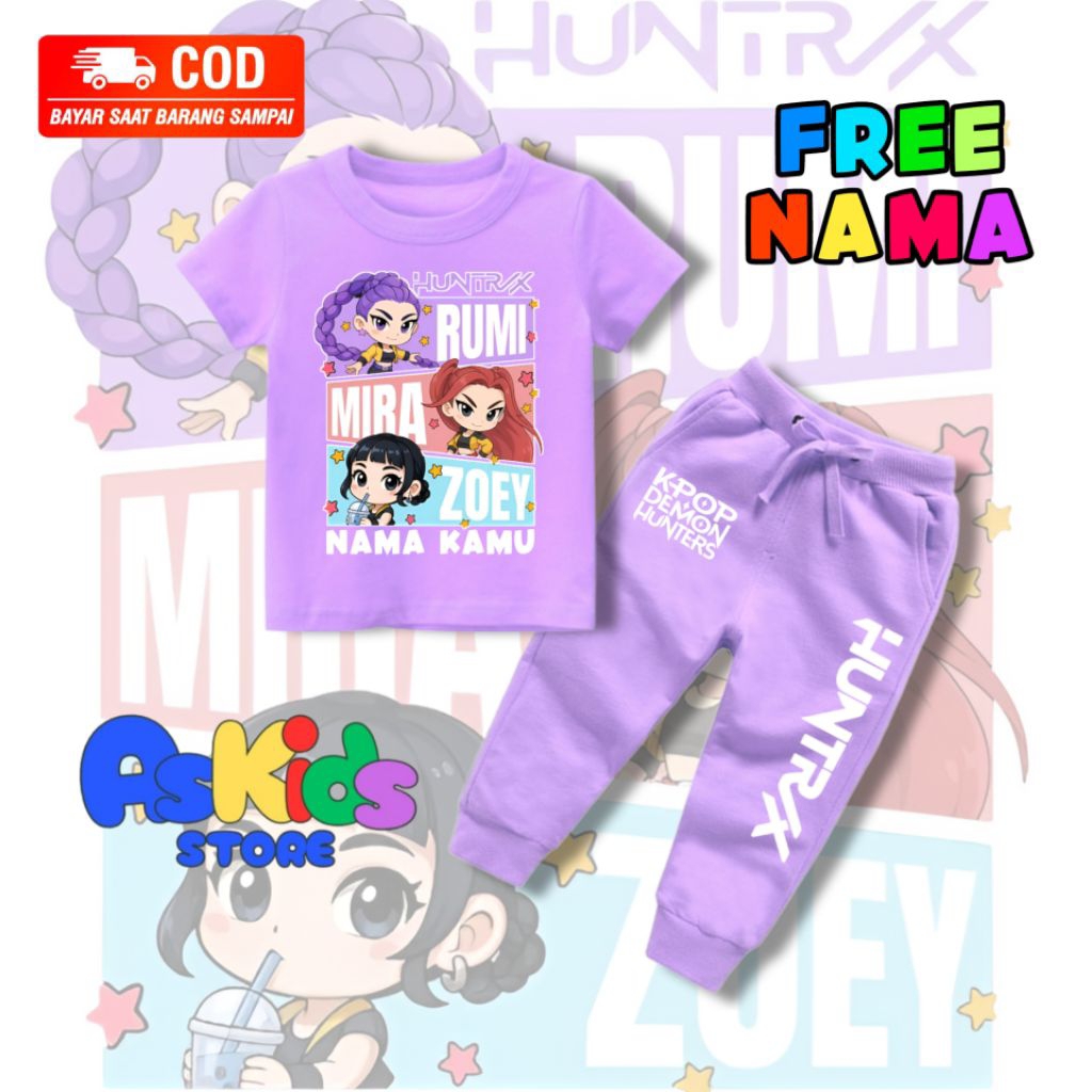 SETELAN KAOS CELANA JOGGER KPOP DEMON HUNTERS HUNTRIX/STELAN ANAK KEKINIAN FREE NAME