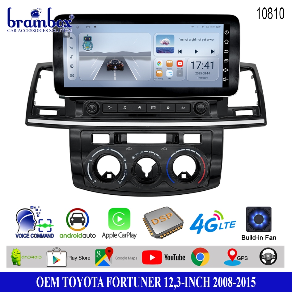 Brainbox Headunit Android 12,3 Inch Toyota Fortuner 2008-2015 8GB + 128GB Head Unit TV Mobil 2 Din D