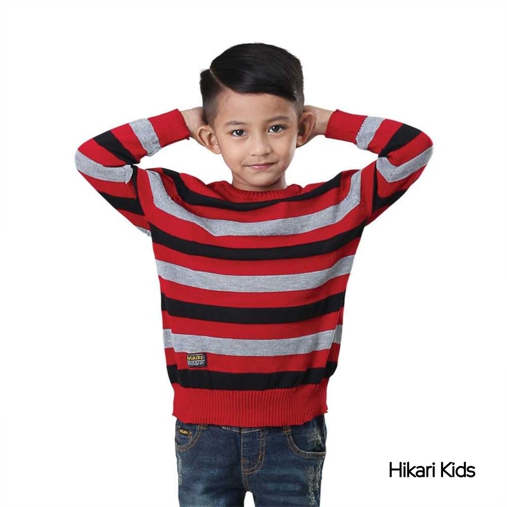 Hikari Kids Sweater Rajut Anak Laki-Laki Lengan Panjang – Baju Hangat Motif Garis Trendy