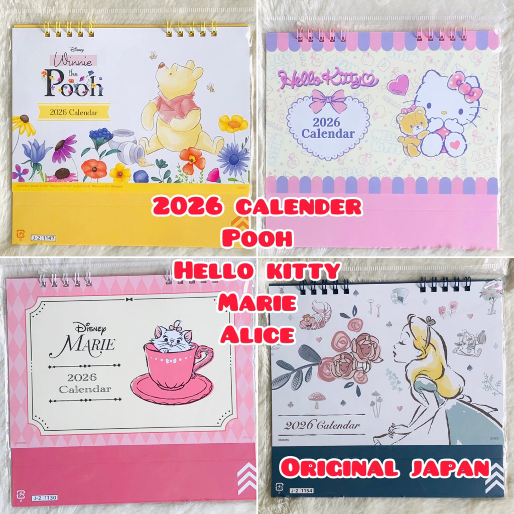 

kalender meja desk kalender 2026 sanrio pooh marie hello kitty import from Japan