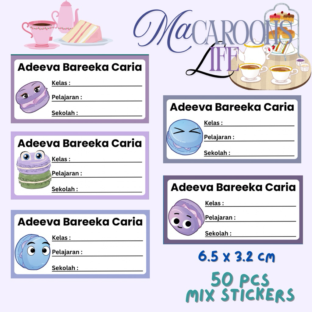 

SGD - 50pcs Label Stiker Mapel Buku Sekolah Aesthetic Custom Teks - Macaroons Life