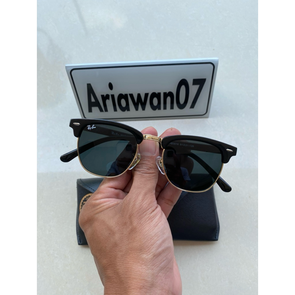 kacamata ray-ban clubmaster glosy-rosgold kaca hitam sz 51