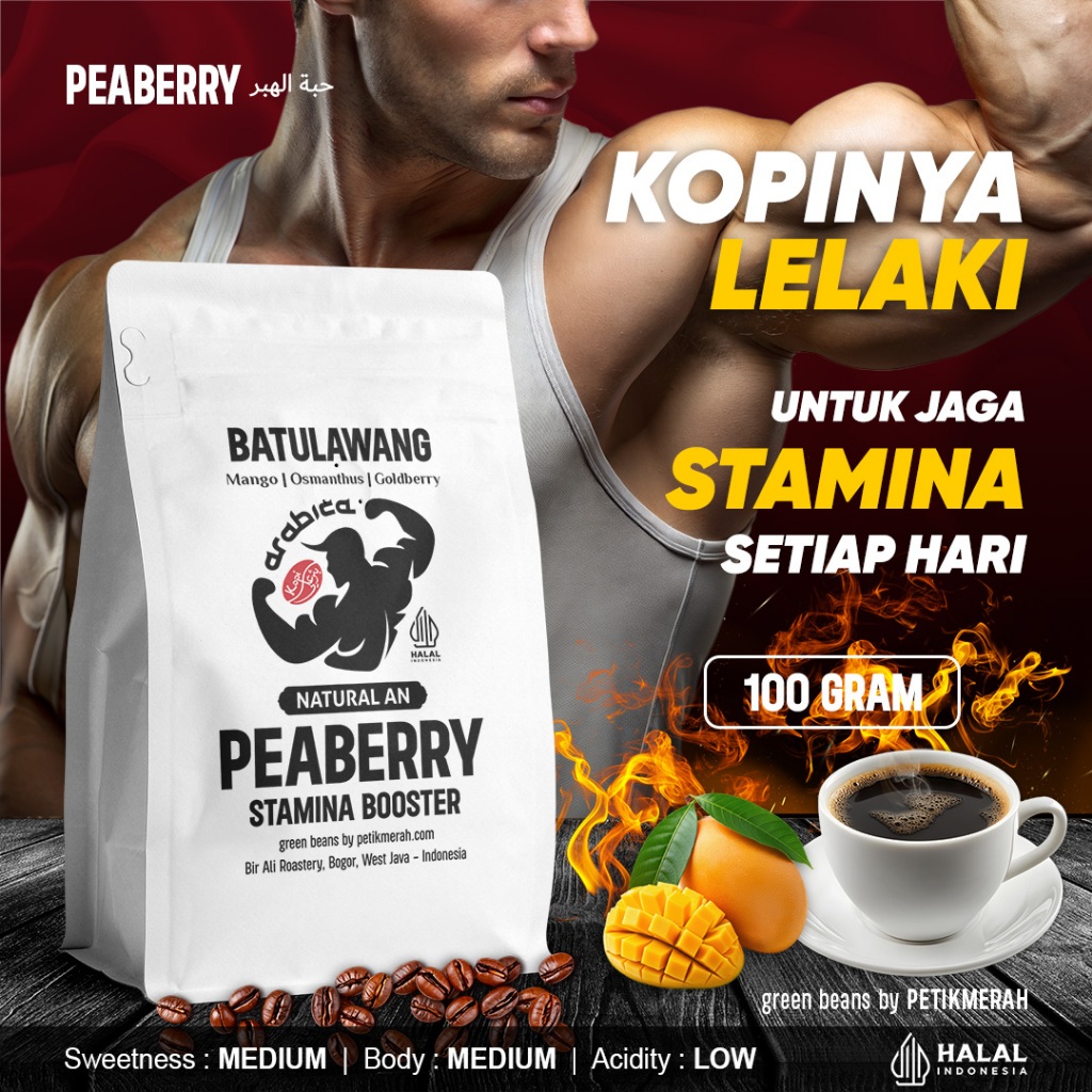 

PEABERRY ARABICA Batulawang Natural Anaerob Biji Kopi Lanang Bubuk Arabika Petik Merah 100 Gram