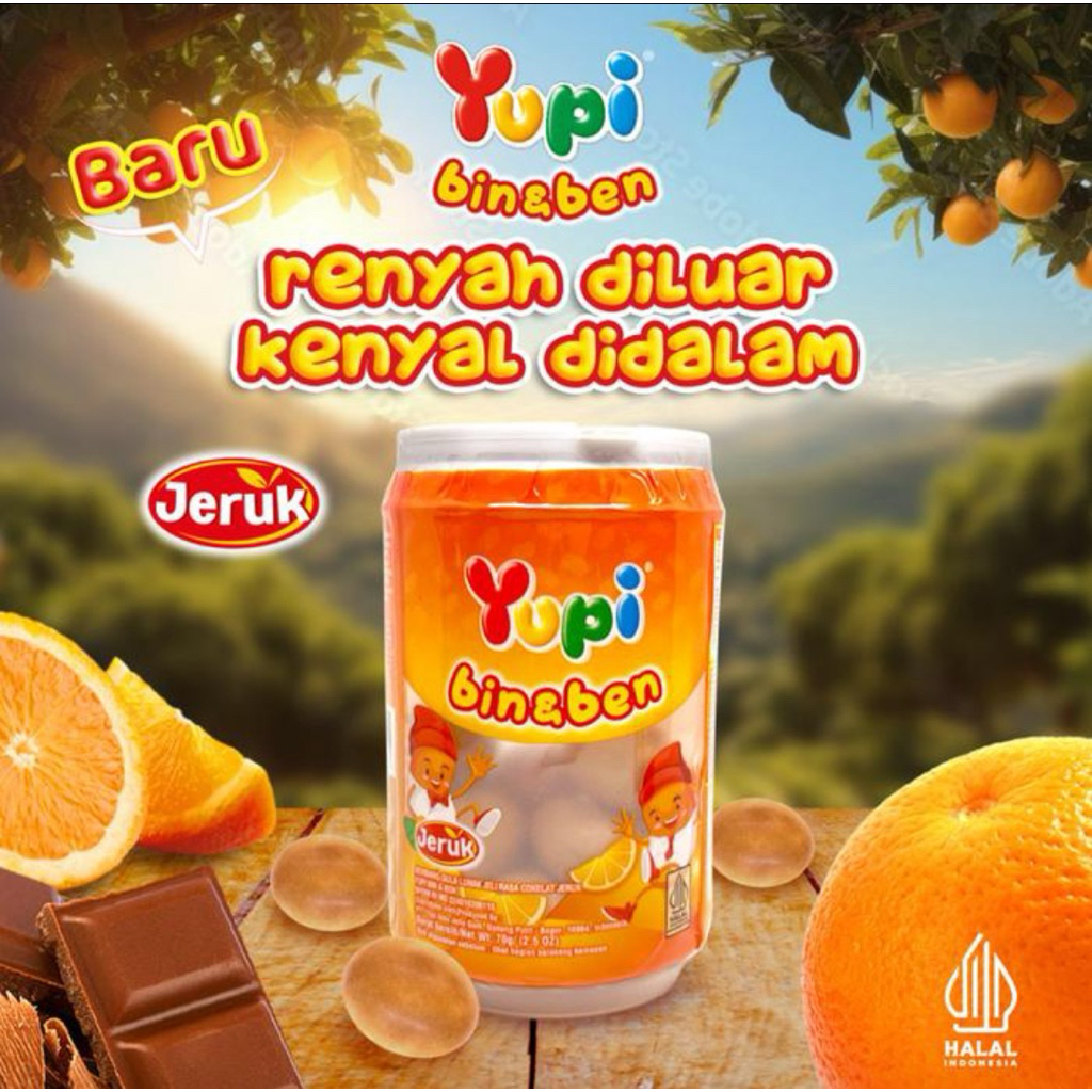

YUPI BIN & BEN JERUK 70GR PERMEN GUMMY BALUTAN COKLAT ORIGINAL TERMURAH SURABAYA