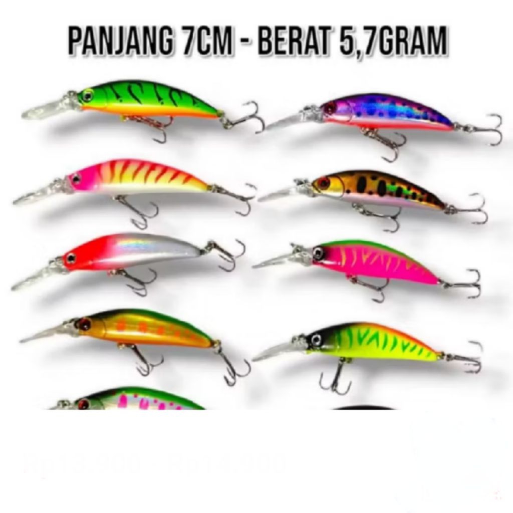 MINNOW MURAH LIDAH PANJANG UKURAN 7CM . BERAT 5,7 GRAM UMPAN CASTING