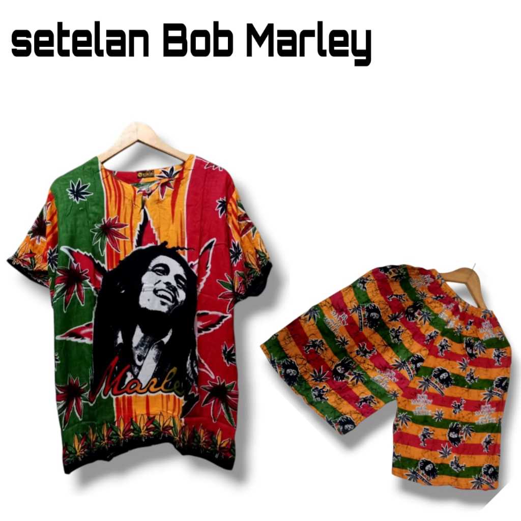 Terlaris Stelan Baju Kaos Bob Marley celana Pendek Bahan Katun Stenan kekinian motif bob Marley