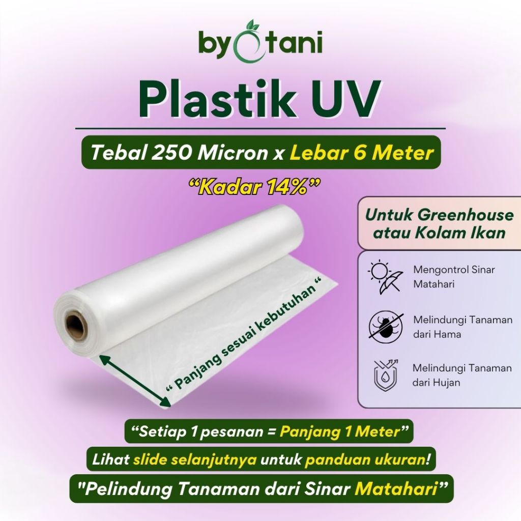 Plastik UV Greenhouse Tebal 250 Mikron Lebar 6 Meter untuk Atap Rumah Tanaman
