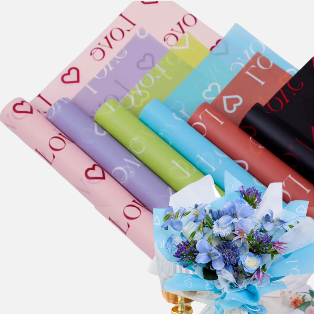 Kertas Buket Bunga Flower Wrapping Motif Tulisan LOVE KB6172
