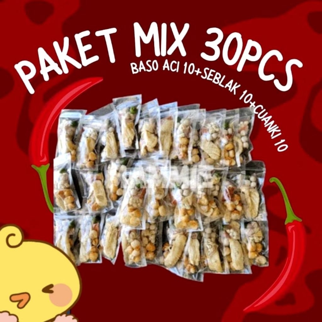 

PAKET MIX 30 PCS/ PAKET USAHA MURAH/ baso aci seblak tulang baso aci merecon