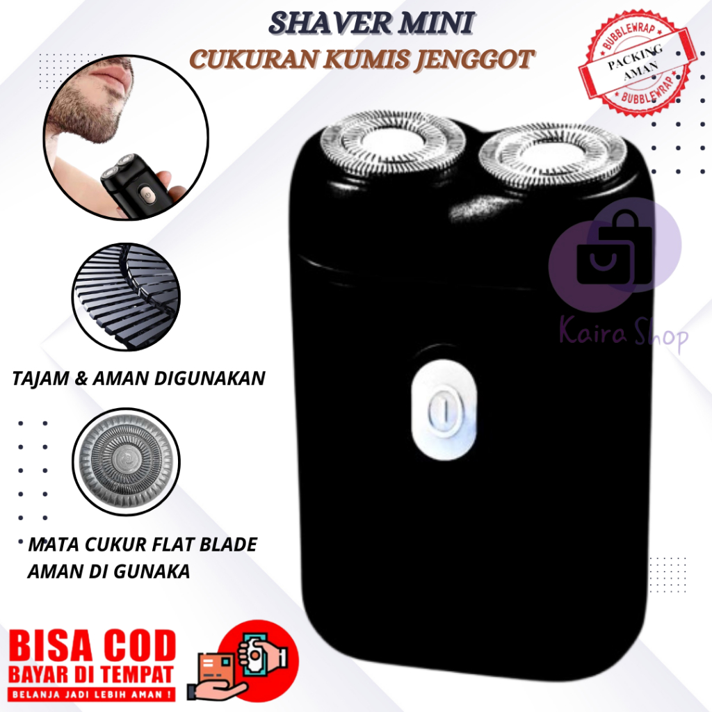 Shaver Mini Elektrik Pria Double Ring Alat Cukur Jenggot Kumis Portable Hasil Rapi & Aman