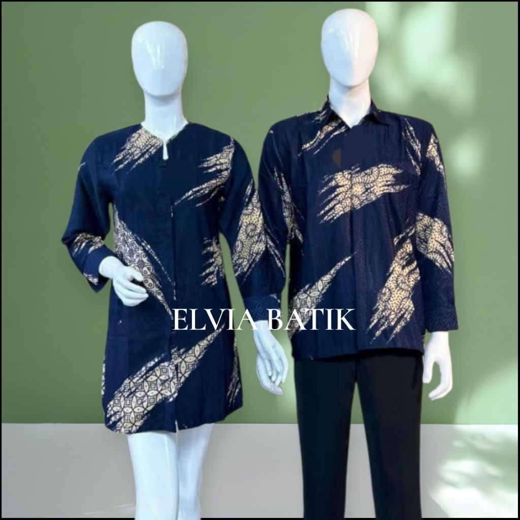 Batik wanita dan pria couple bahan dobby puring warna navy/biru dongker