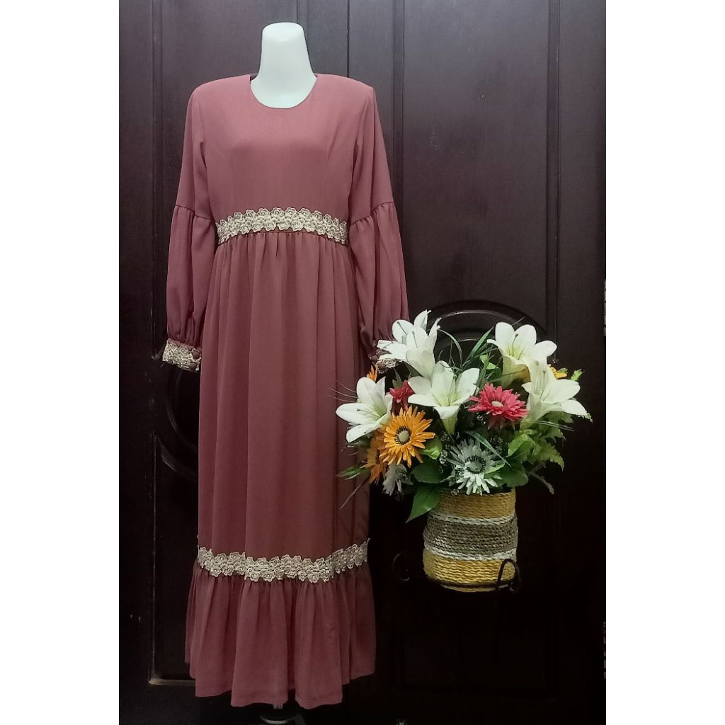 Gamis Remaja Bahan Sifon Kekinian || Gamis Wanita Renda Model Terbaru
