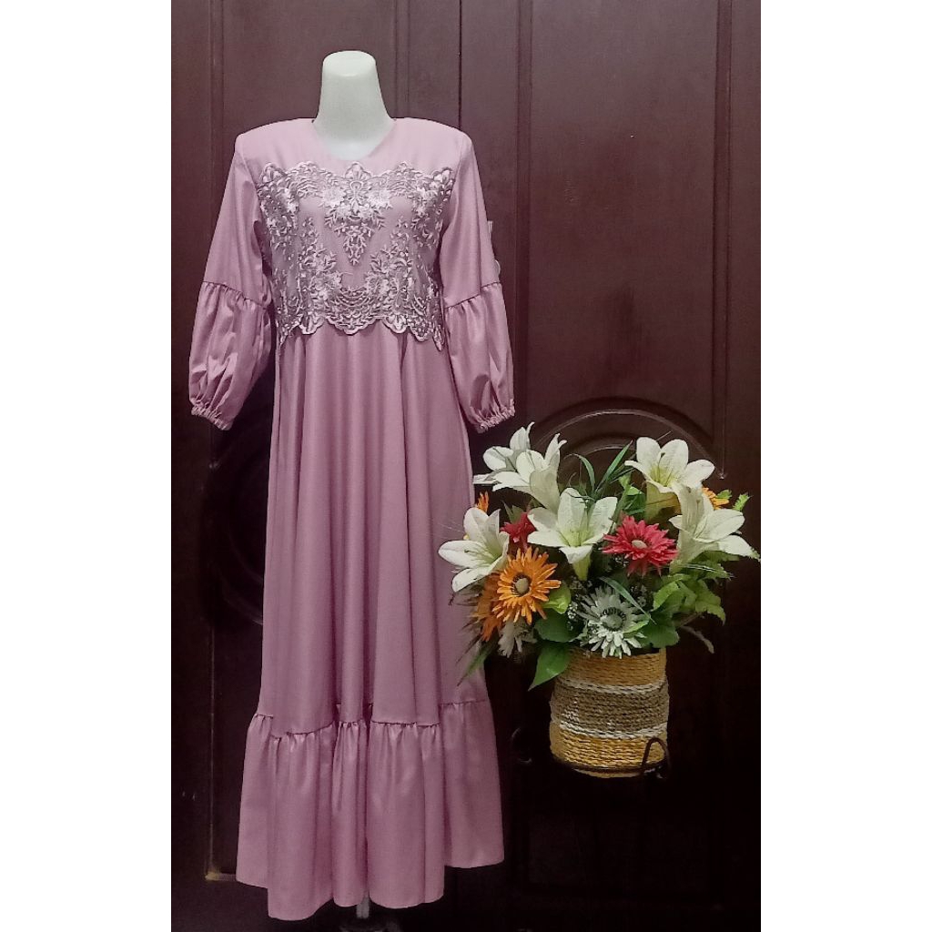 Gamis Brokat Model Terbaru Kekinian || Gamis Wanita Model Brokat Terbaru
