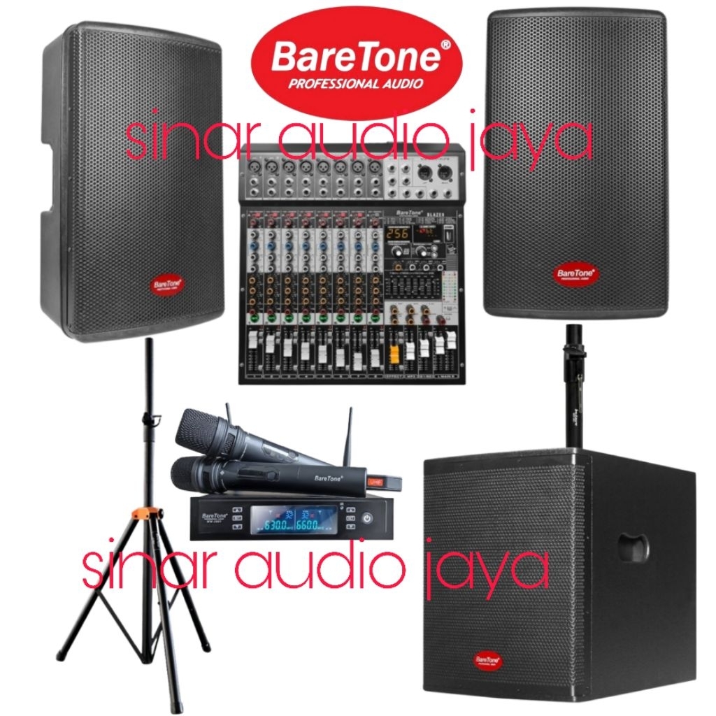Paket Karaoke Sound System Speaker 15 Inch Baretone MAX12HD Subwoofer 15 Inch Baretone SW 15