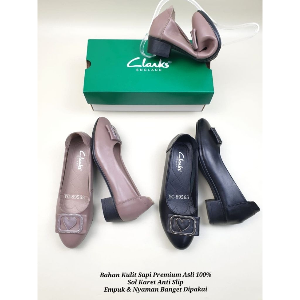 Sepatu wanita women kekinian Clarks YC-89565 Block Heel 3,5cm*ORIGINAL KULIT ASLI 100%*