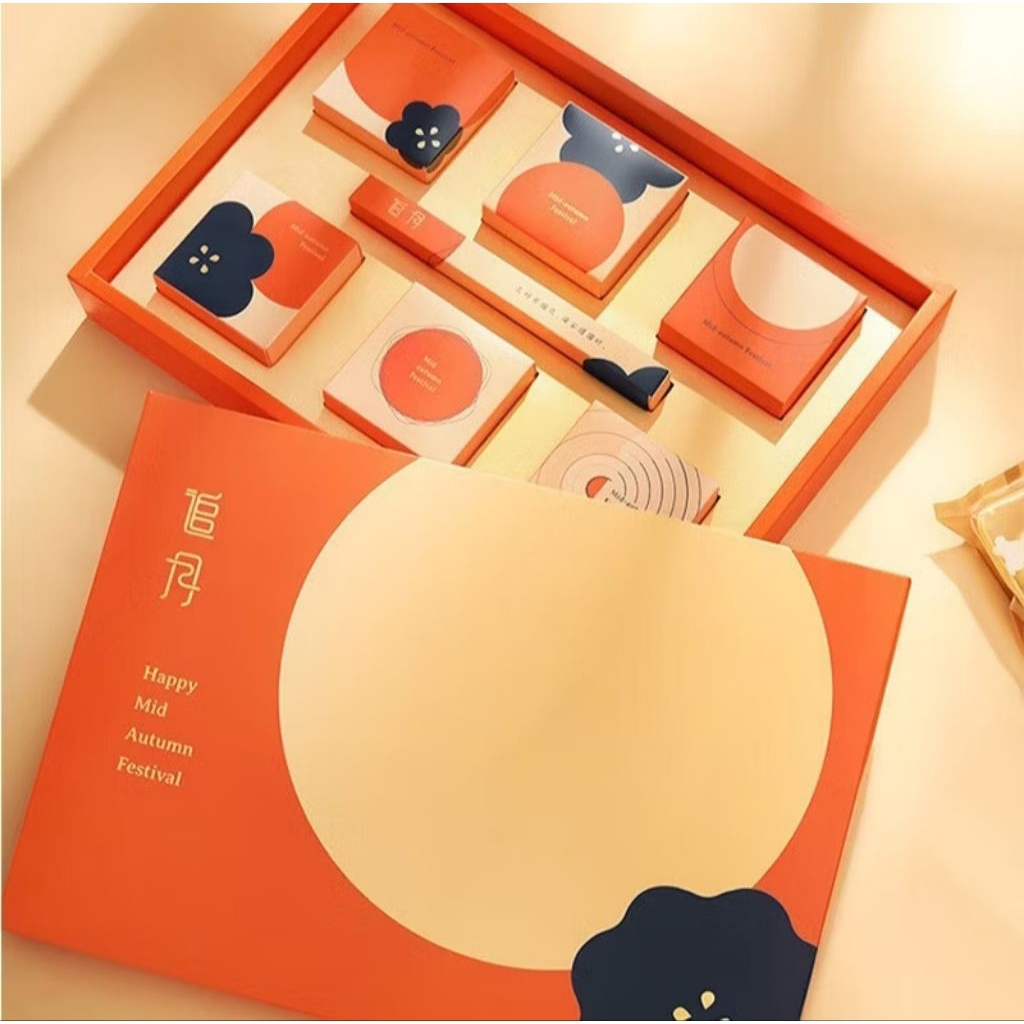

Box Mooncake Set Paper Bag Kotak Kue Bulan Premium Import Quality Sekat 6 Orange Flower