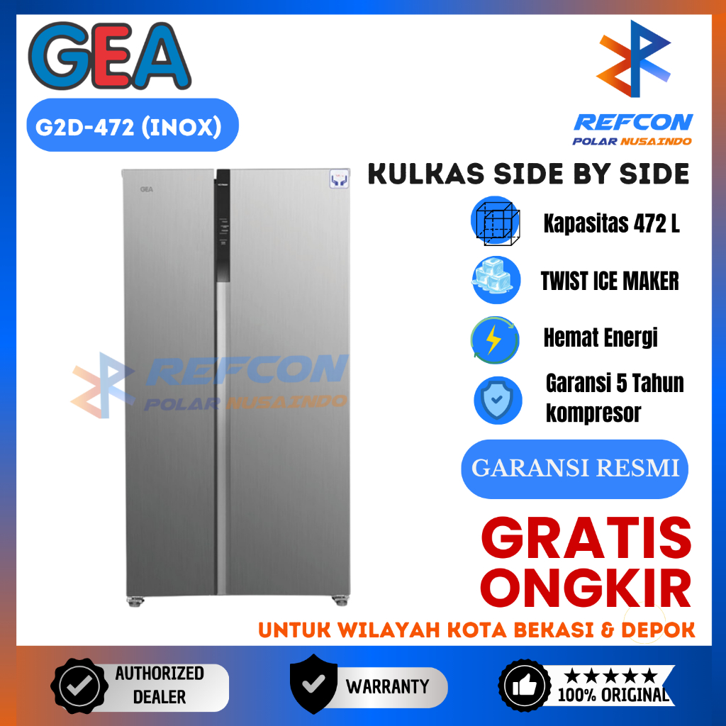 Kulkas Side By Side GEA G2D 472R / G2D 472 R / G2D472 Silver INOX [472 Liter]