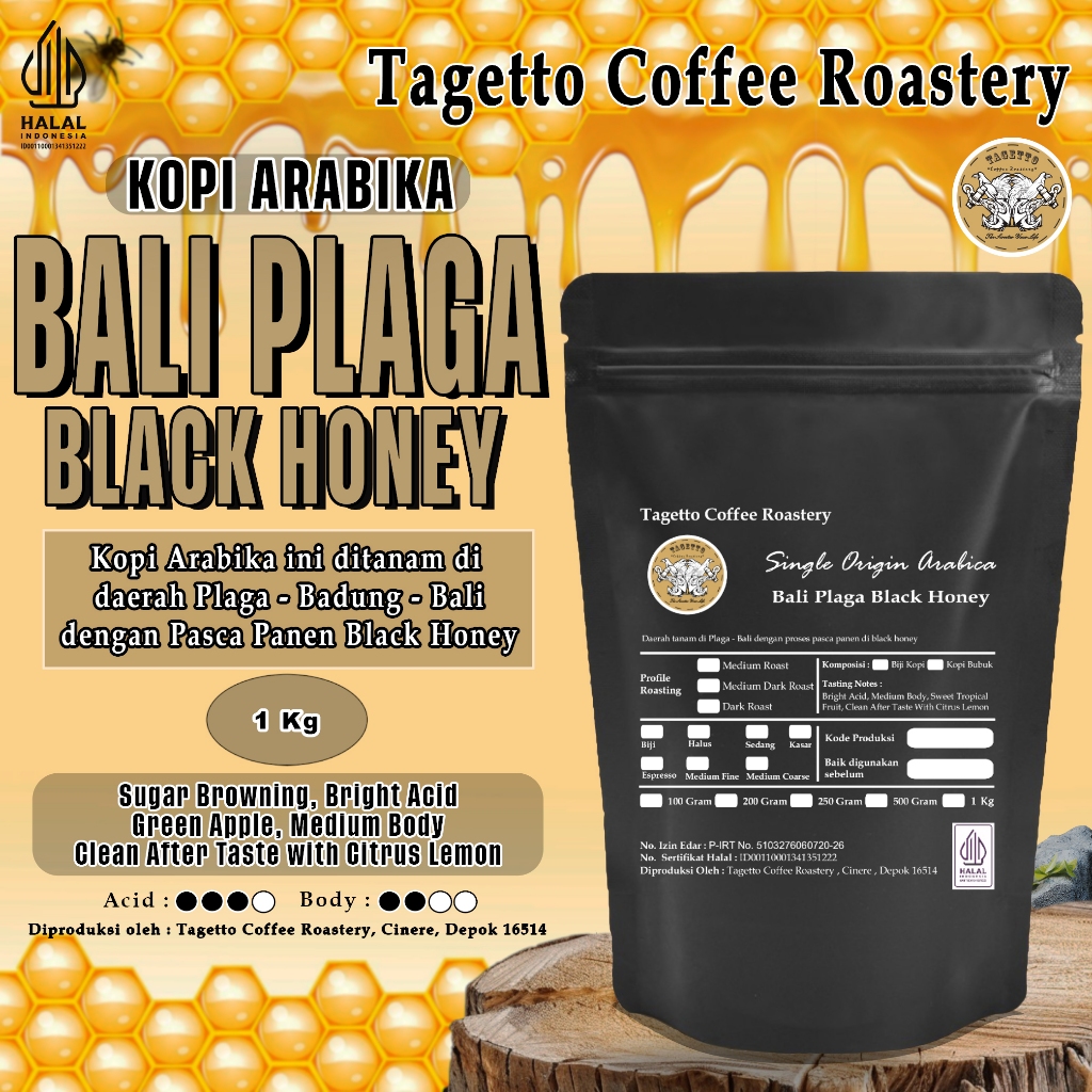 

KOPI ARABIKA BALI PLAGA BLACK HONEY 1KG | SPECIALTY ARABICA BEAN GROUND BIJI BUBUK 1 KG TAGETTO COFFFEE ROASTERY