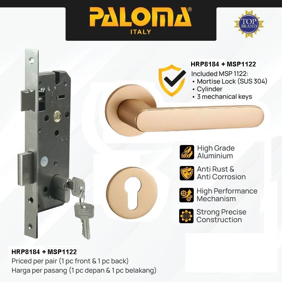 PALOMA Gagang Pintu Door Handle Pintu Set Kunci Paket Kunci Pintu Sand Gold HRP 8184 + MSP 1122 kunc