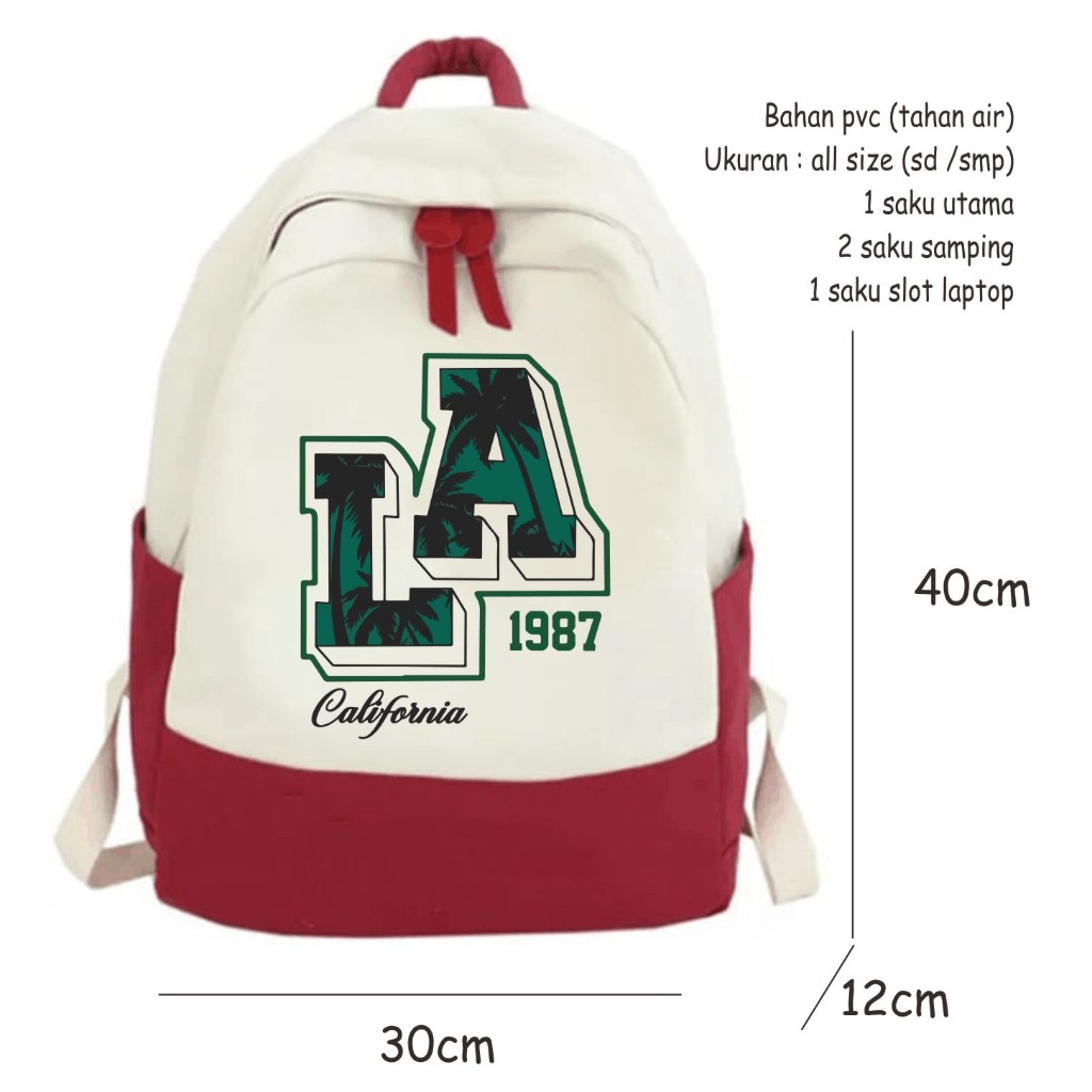 QP Tas Sekolah Anak Pria Dan Wanita Unisex Mode nyaman Anti Air PVC Nylon Model Korea Design LA1987