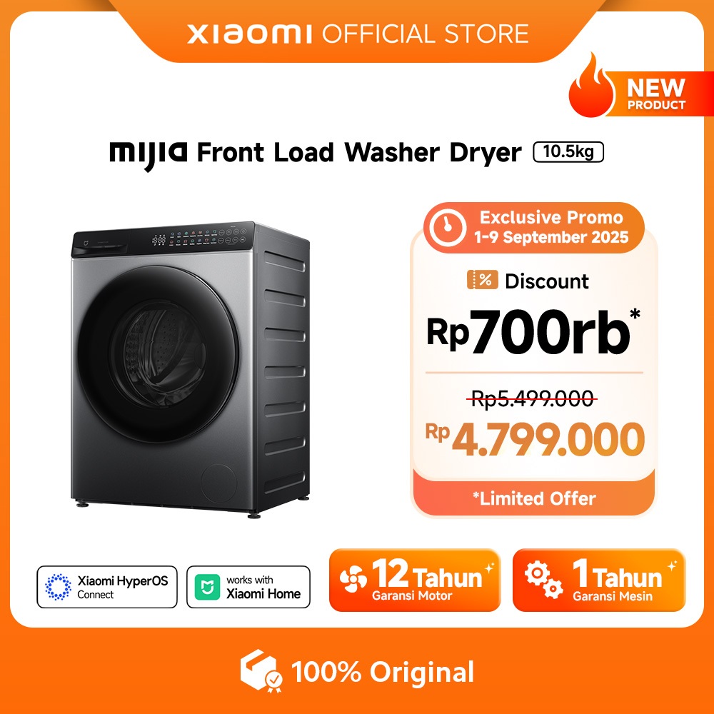 [Unit Only] Xiaomi Mijia Mesin Cuci Front Load Washer Dryer 10.5kg | Steam Wash | Direct Drive Motor | Smart Control | WD105MJA10ID [Official Store]