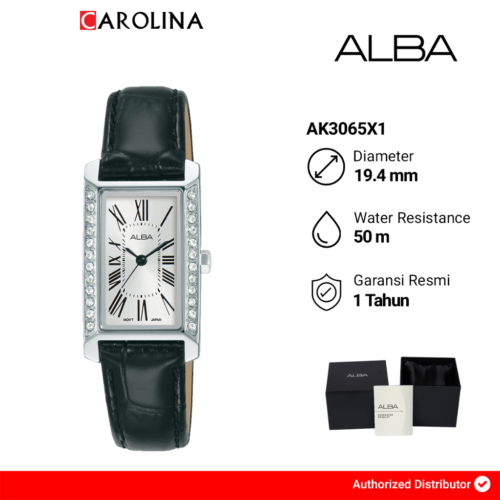 Jam Tangan Wanita Alba AK3065X1 Tank White Dial Black Leather Strap