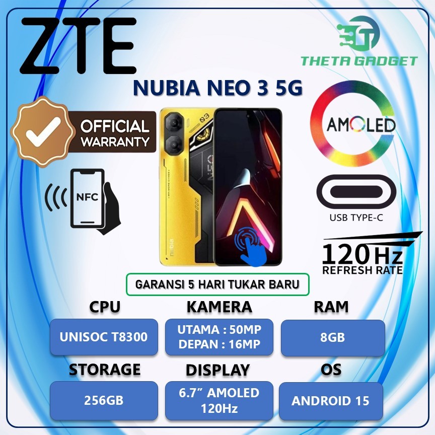 NUBIA NEO 3 5G NFC 8/256 GB BATERAI 6000 MAH GARANSI RESMI DESAIN BAGUS
