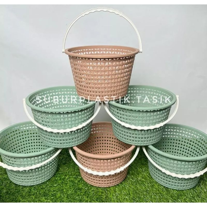 (12pcs) Keranjang Jinjing Bulat Elandra Plastik Tempat Sabun Hantaran Parcel Wadah Serbaguna Tebal
