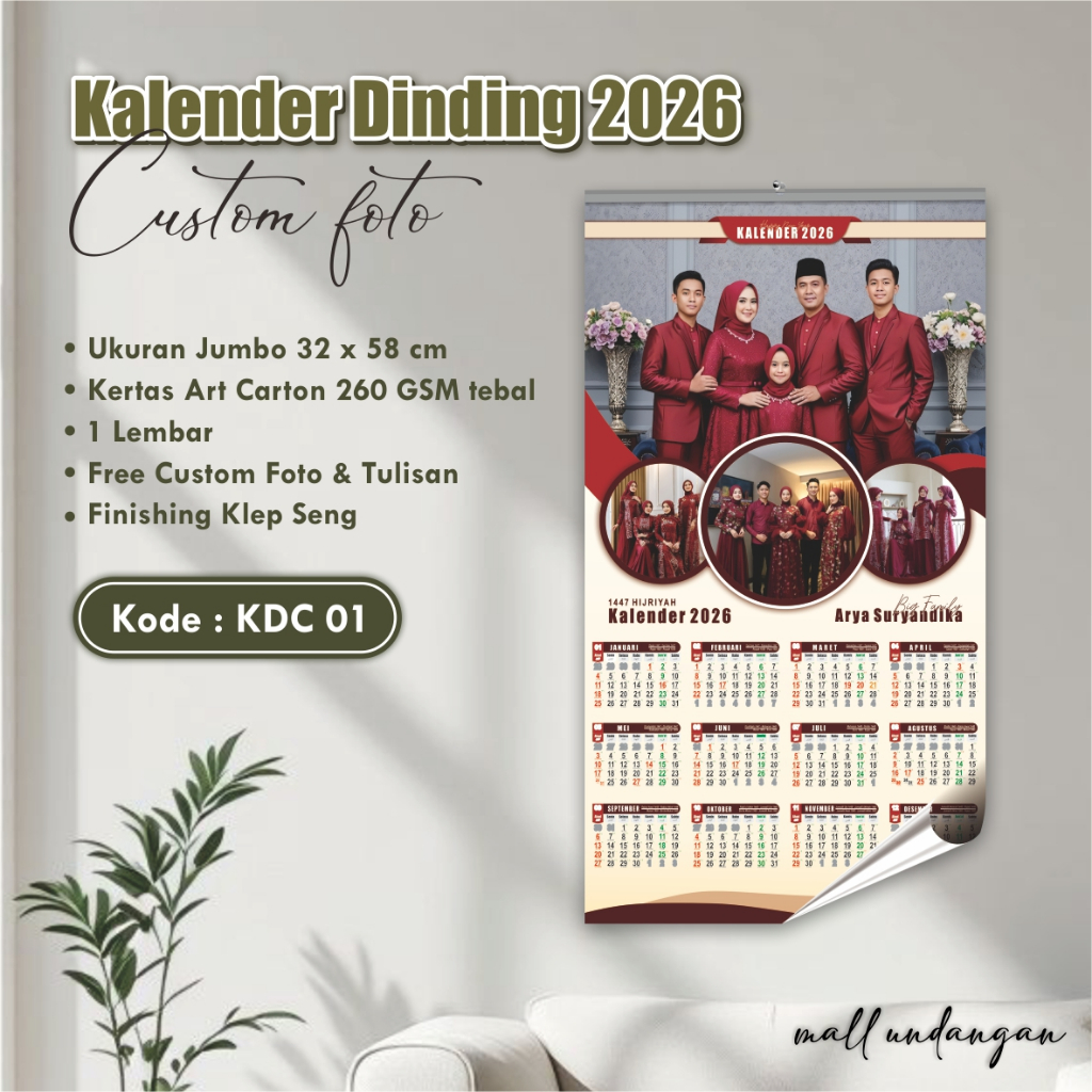 

KALENDER DINDING 2026 CUSTOM 1 PLY KDC - CETAK KALENDER MURAH FREE FOTO