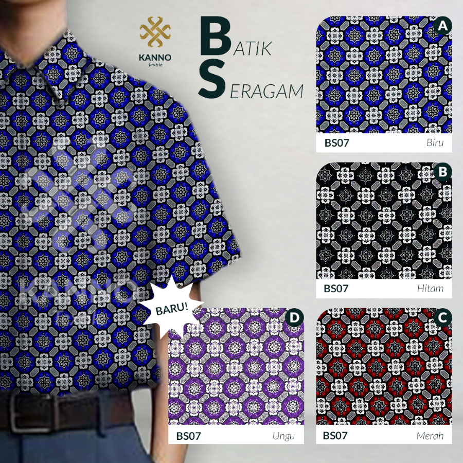KAIN BATIK SERAGAM SEKOLAH SD SMP SMA BAHAN BSY SANWOS BS07 BUNGA MATAHARI WARNA MERAH/BIRU/HITAM