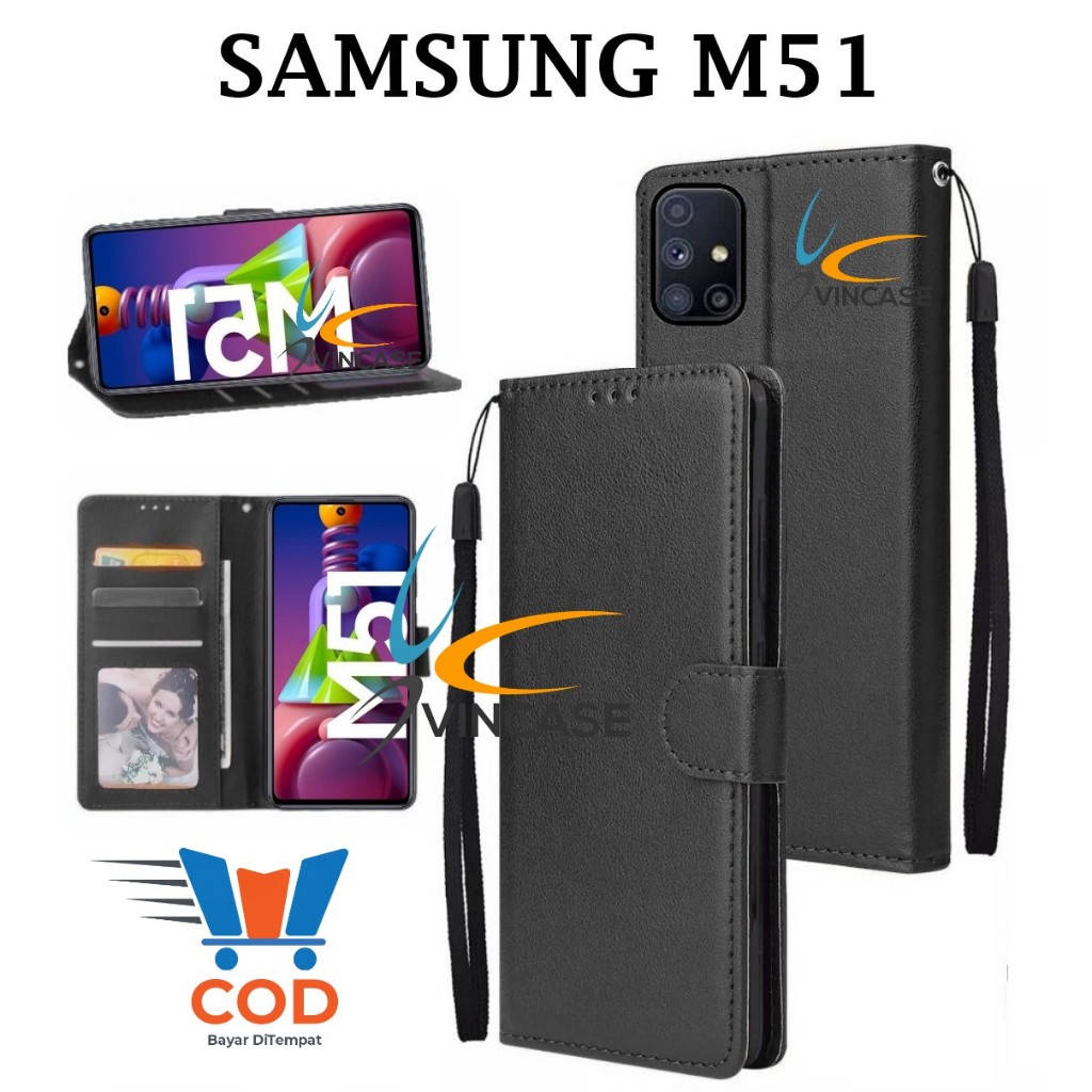 SAMSUNG M51 FLIP LEATHER CASE PREMIUM - FLIP WALLET CASE KULIT UNTUK SAMSUNG M51 - CASING DOMPET | F